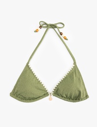 Kroşe Detaylı Boncuklu Üçgen Bikini Üstü