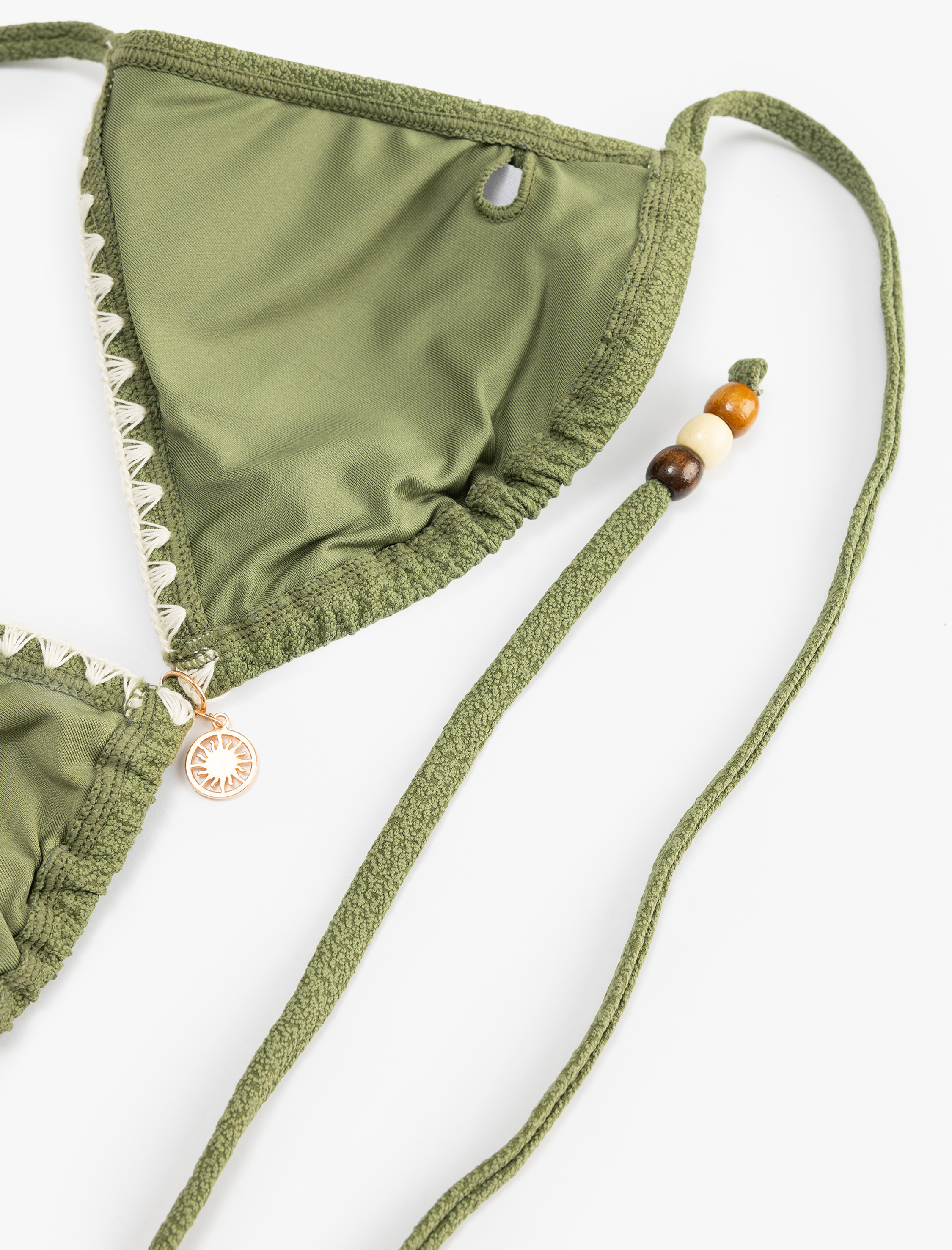  Kroşe Detaylı Boncuklu Üçgen Bikini Üstü