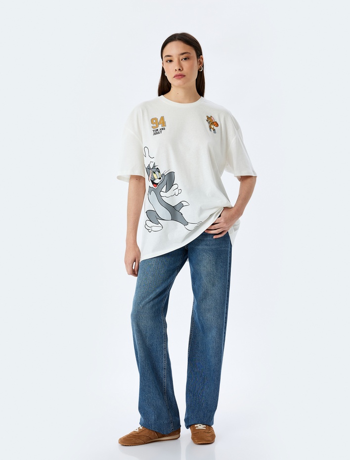  Tom ve Jerry Lisanslı Arkası Baskılı Oversize Tişört