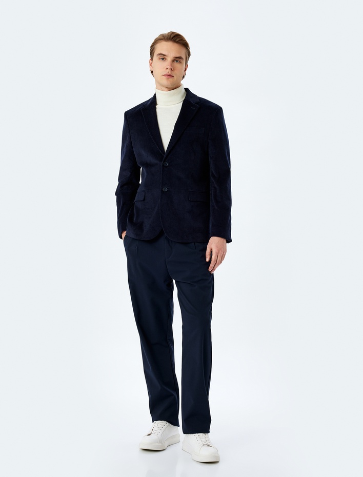  Uzun Kollu Mono Yaka Pamuklu Kadife Blazer Ceket