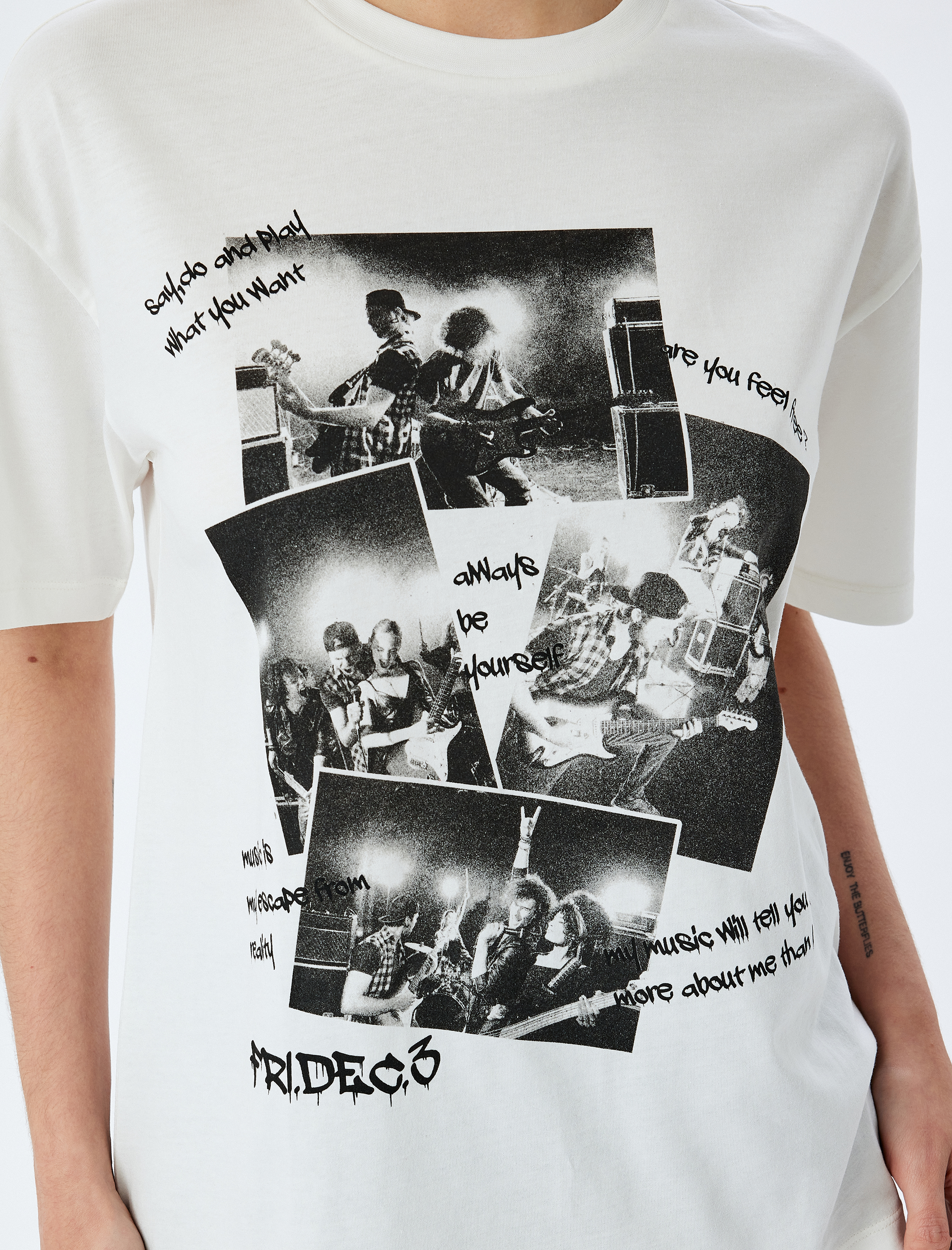   Slogan Baskılı Kısa Kollu Rahat Kalıp Bisiklet Yaka Tişört