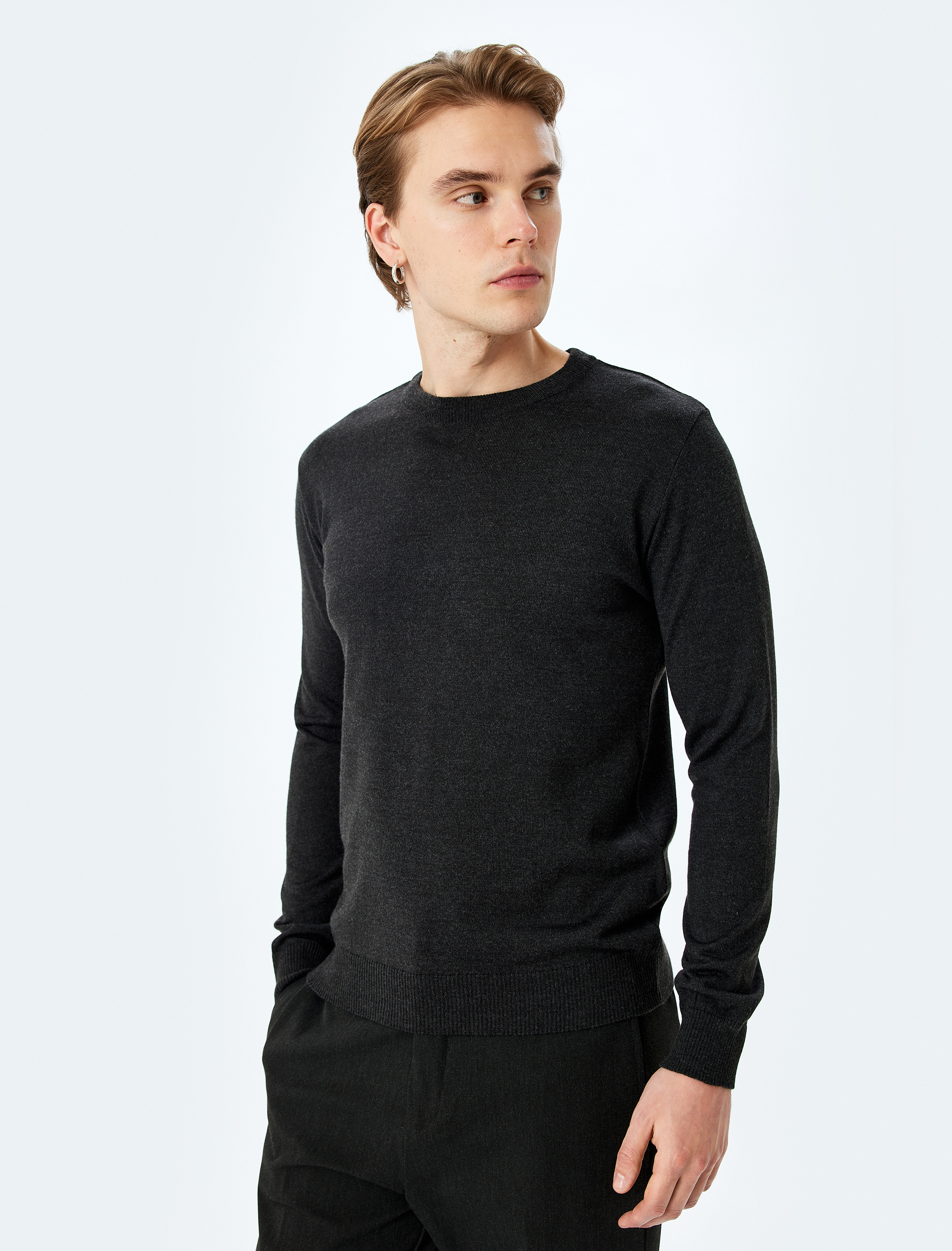 Bisiklet Yaka Uzun Kollu Basic Triko Kazak