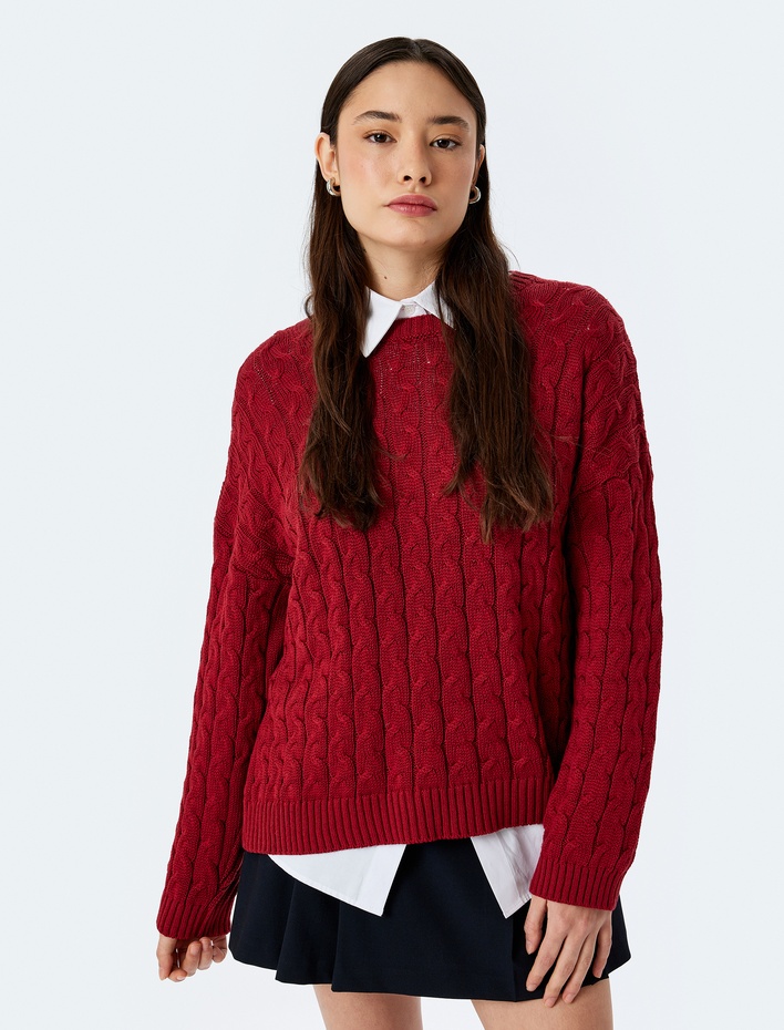  Oversize Kazak Bisiklet Yaka Triko Saç Örgü Dokulu