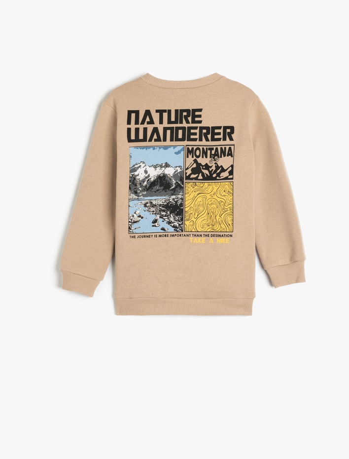 Erkek Çocuk Baskı Detaylı Bisiklet Yaka Şardonlu Uzun Kollu Sweatshirt