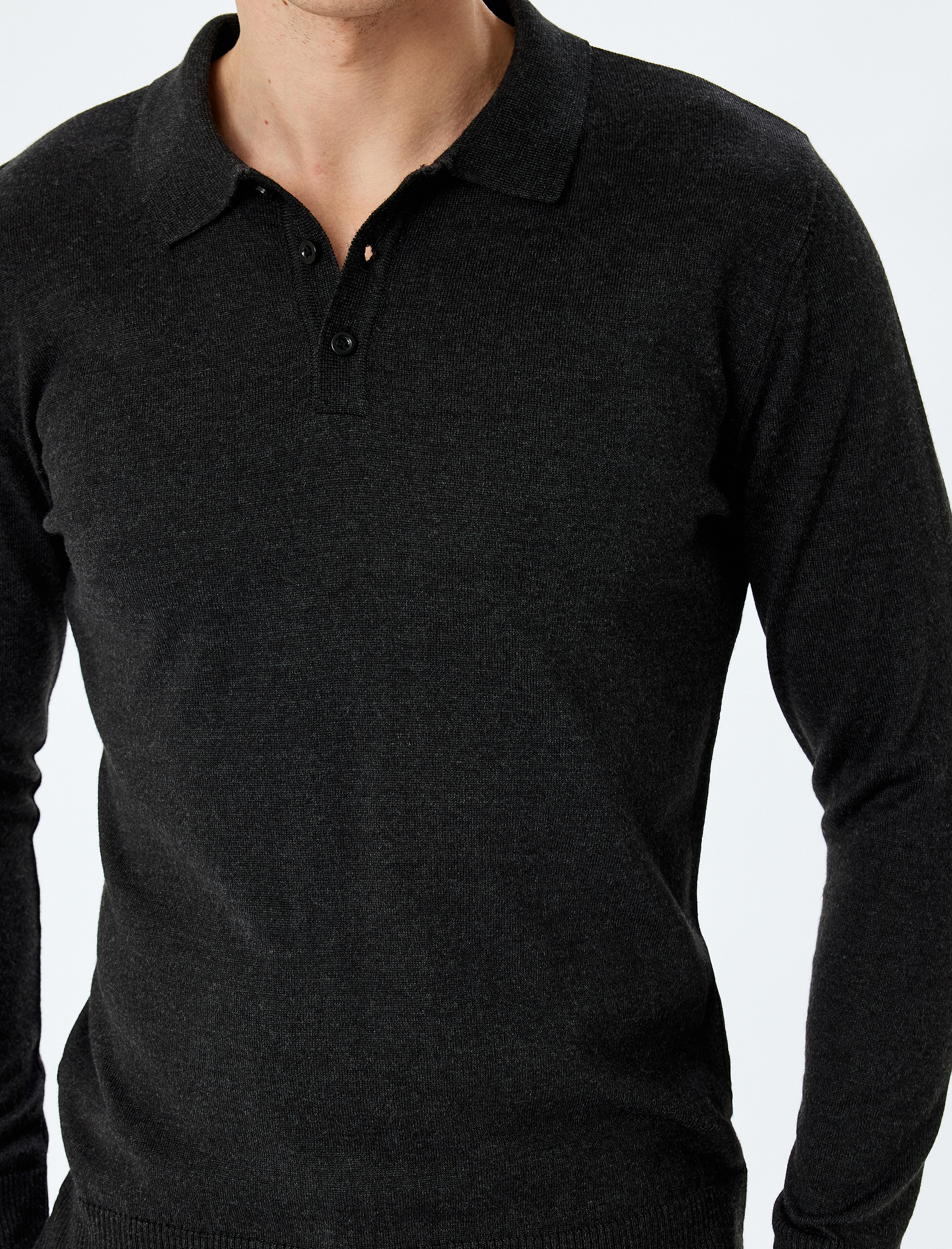   Polo Yaka Düğmeli Basic Uzun Kollu Triko Kazak