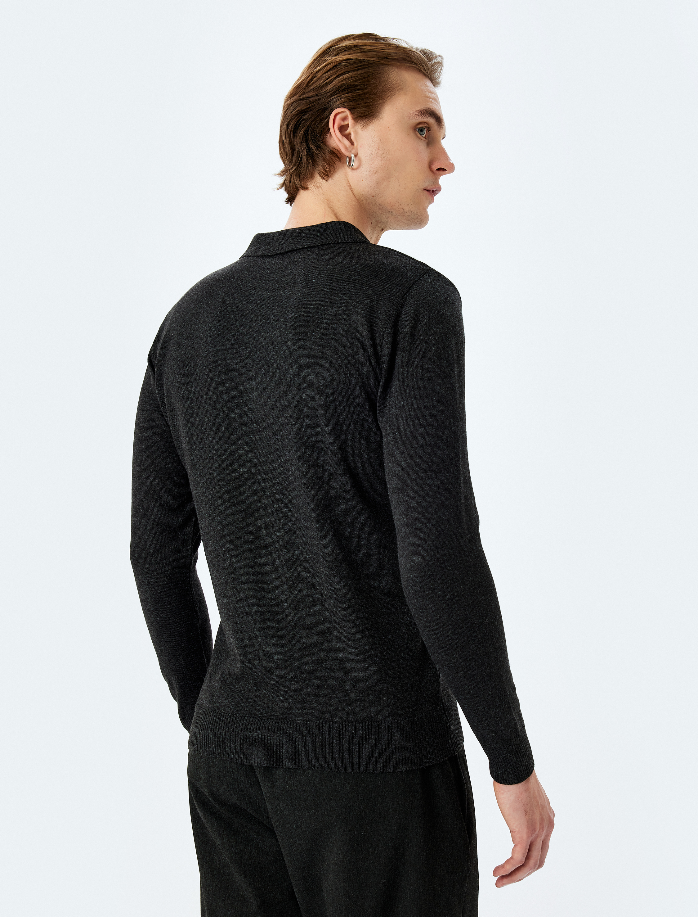   Polo Yaka Düğmeli Basic Uzun Kollu Triko Kazak