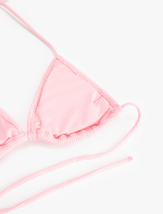 Fitilli Floral Dokulu Boyundan Bağlamalı Üçgen Bikini Üstü_2