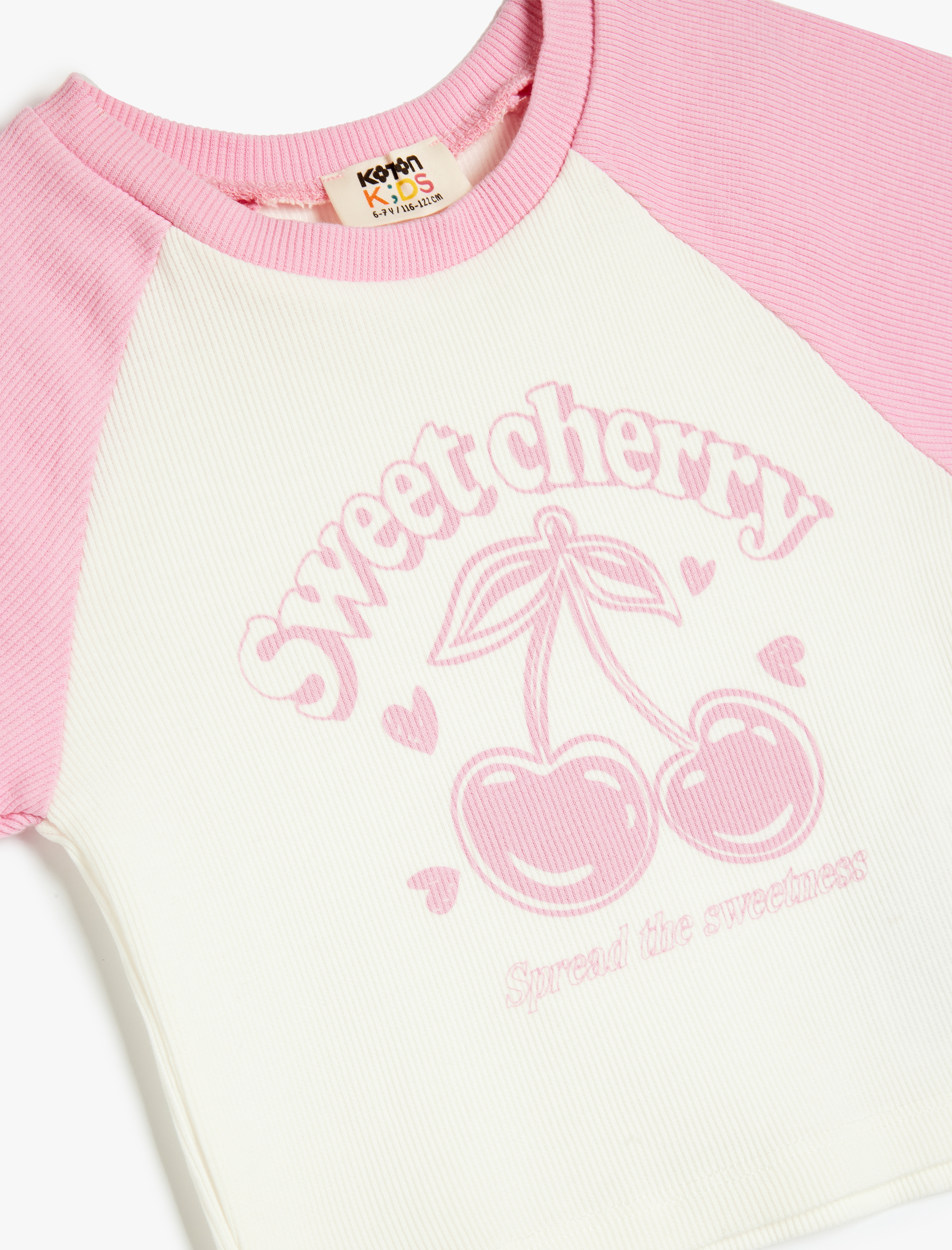  Kız Çocuk Kiraz Baskılı Kısa Kollu Bisiklet Yaka Pamuklu Crop Tişört