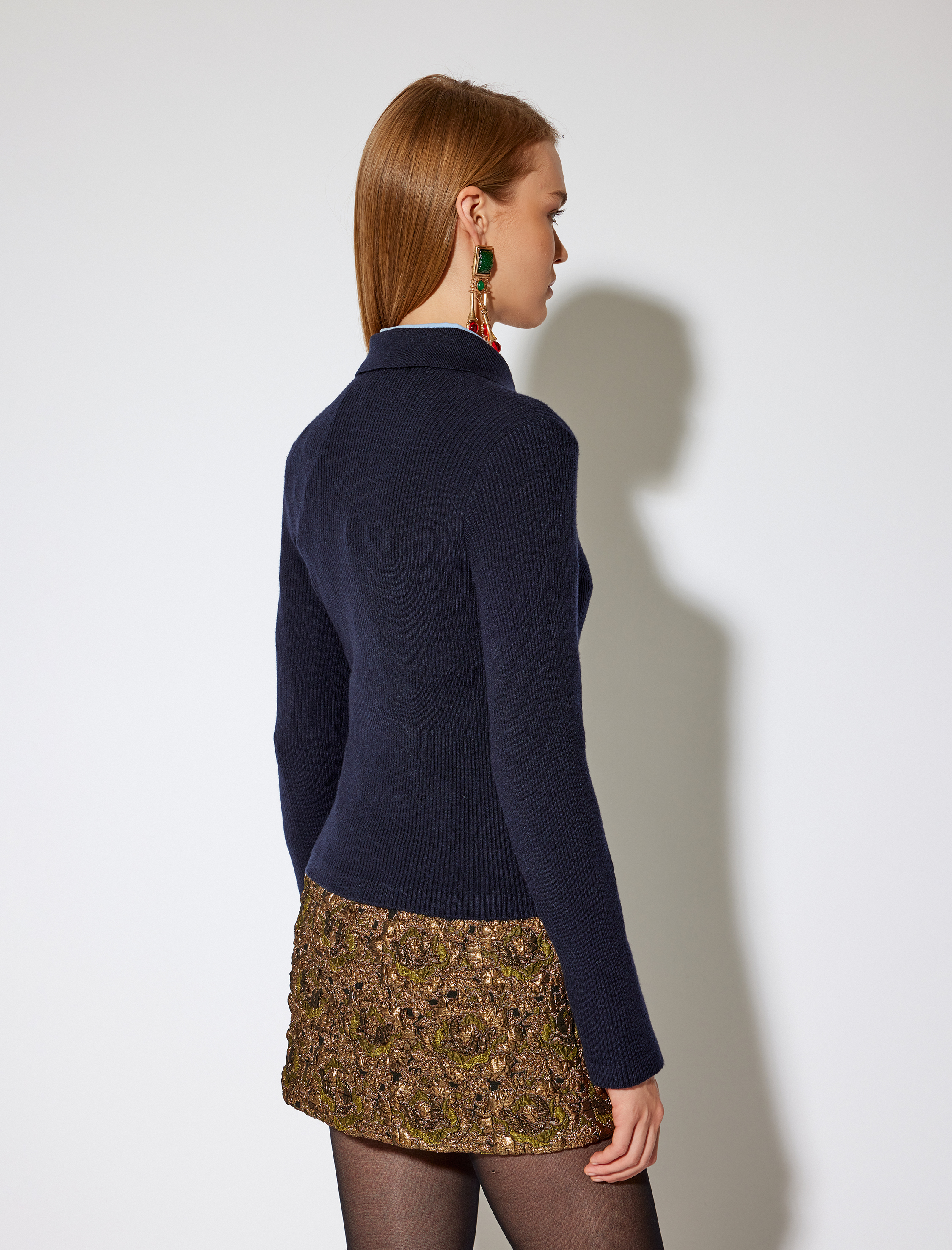 Koton X Melis Ağazat - Uzun Kollu Taşlı Düğmeli Polo Yaka Triko Kazak