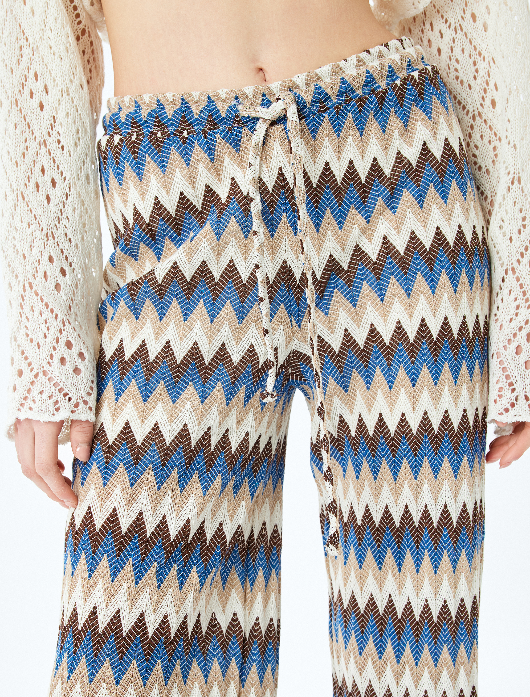   Yüksek Bel Geniş Paça Bağcıklı Pantolon