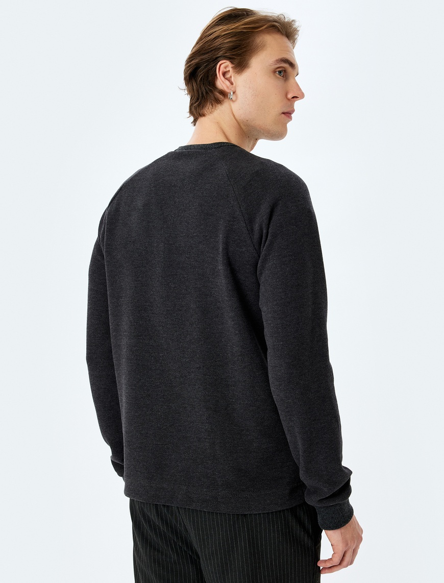   Dikiş Detaylı Pamuk Karışımlı Uzun Kollu Bisiklet Yaka Basic Sweatshirt