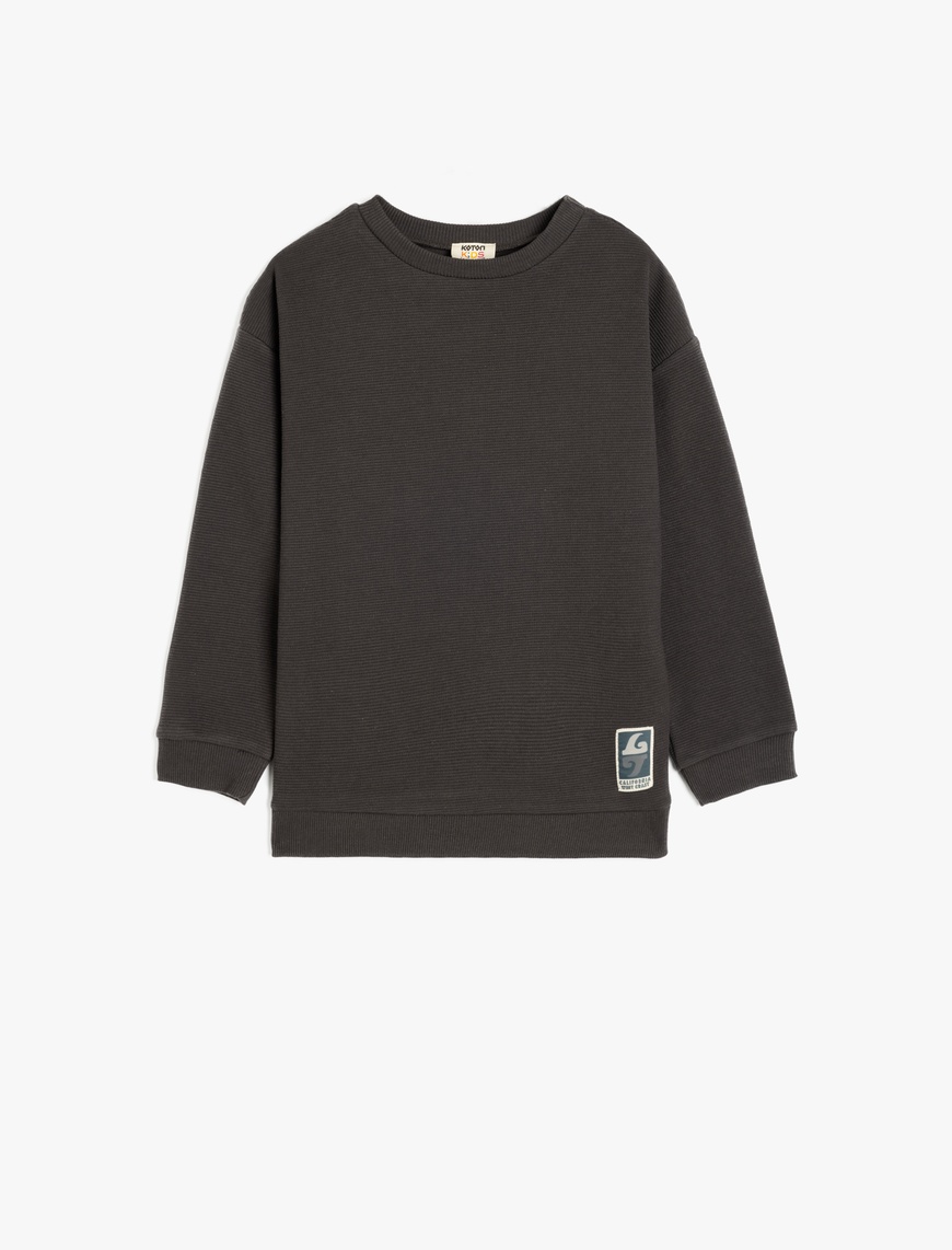  Erkek Çocuk Uzun Kollu Etiket Detaylı Oversize Basic Sweatshirt