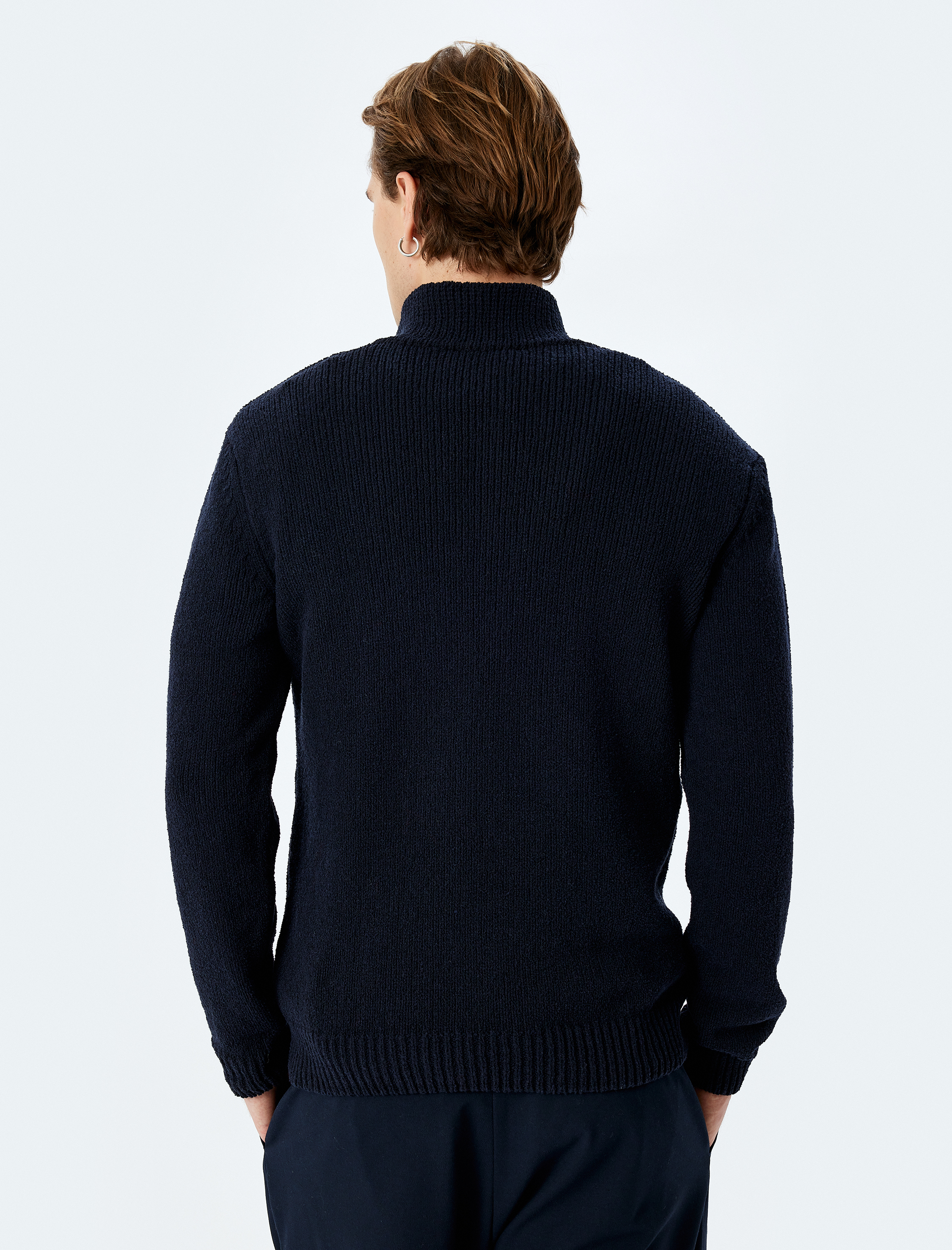   Düğmeli Polo Yaka Pamuk Karışımlı Basic Uzun Kollu Triko Kazak