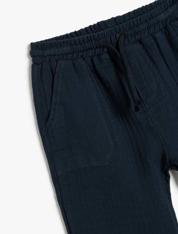 Pamuklu Beli Bağlamalı Cep Detaylı Basic Müslin Jogger Pantolon_2