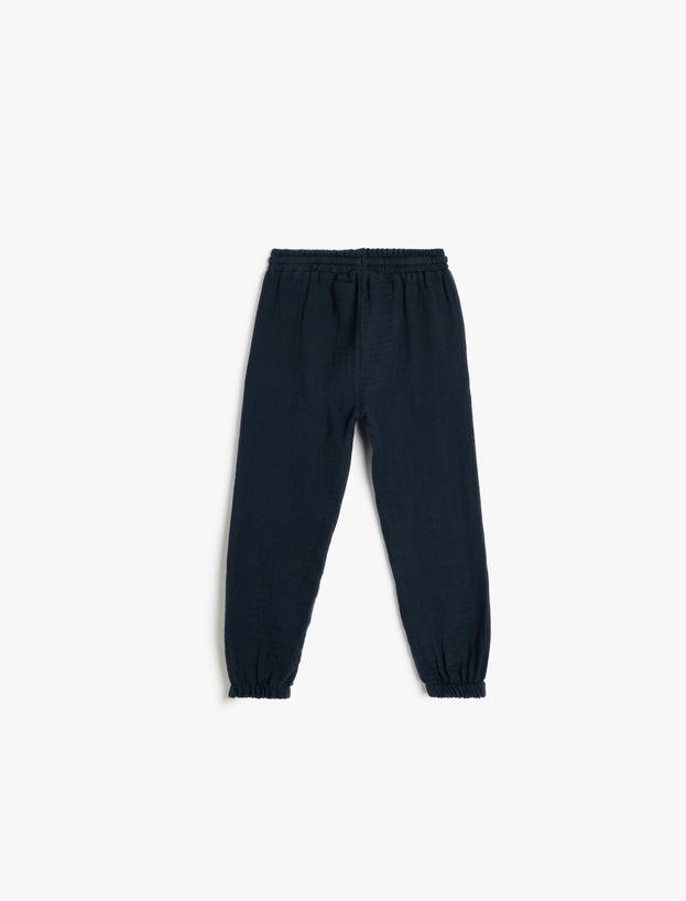 Pamuklu Beli Bağlamalı Cep Detaylı Basic Müslin Jogger Pantolon_1