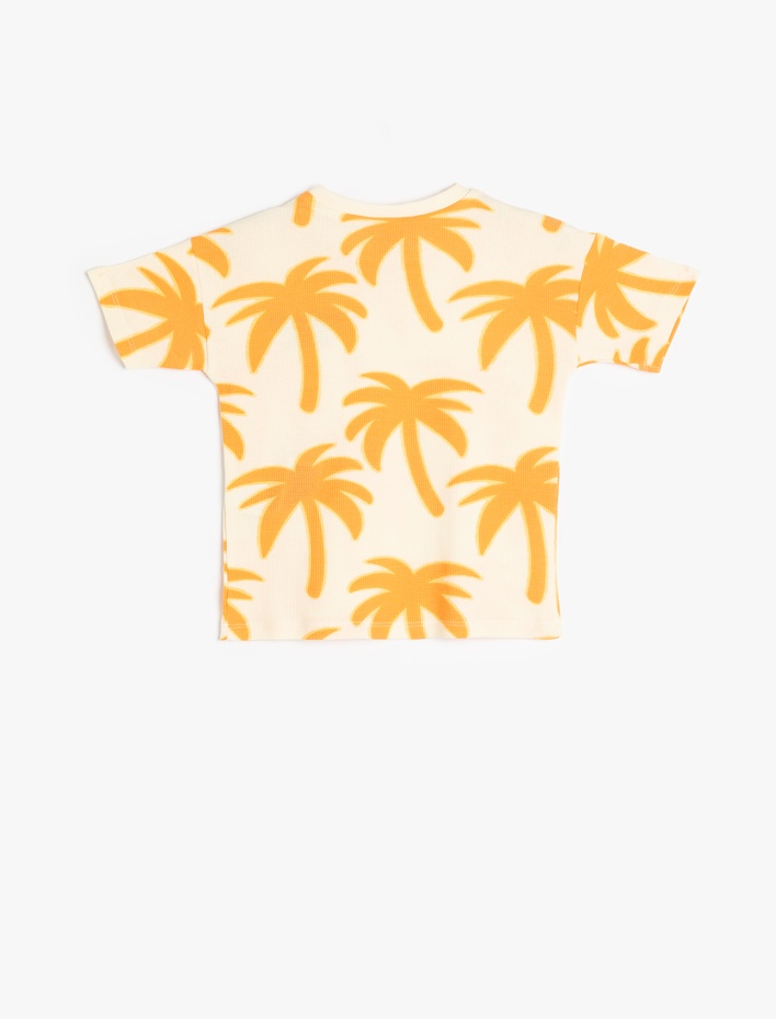 Erkek Bebek Palmiye Desenli Kısa Kollu Bisiklet Yaka Pamuklu Tişört