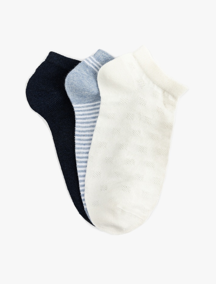 Kadın 3'lü Çizgili Çok Renkli Patik Çorap Seti