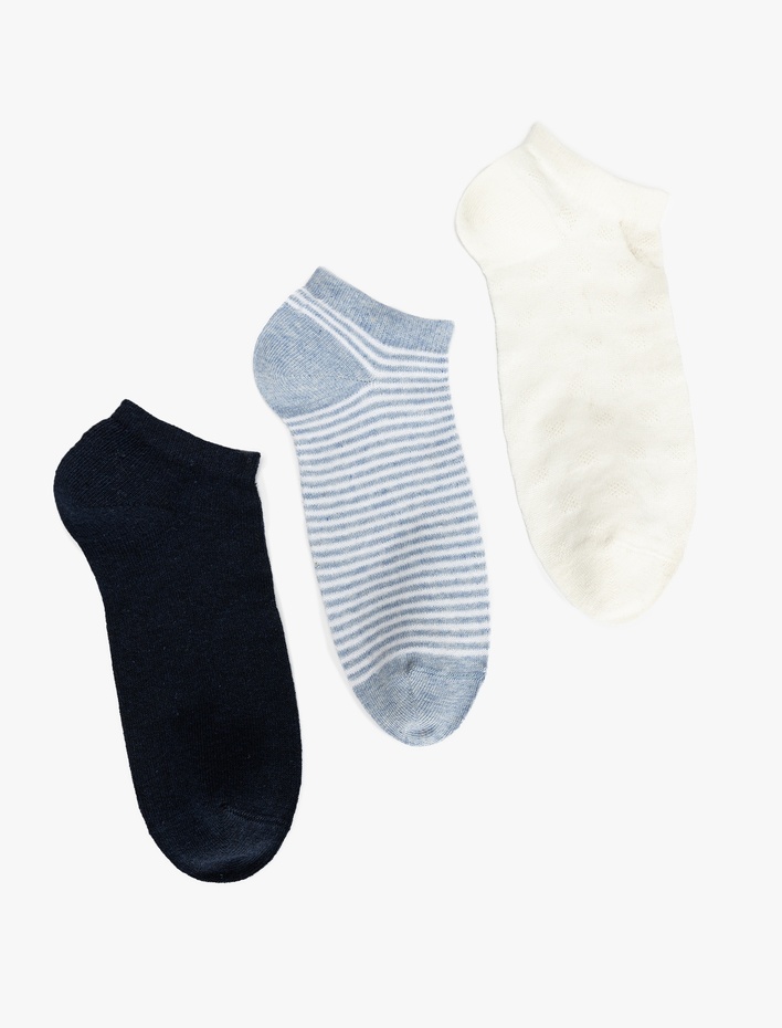 Kadın 3'lü Çizgili Çok Renkli Patik Çorap Seti