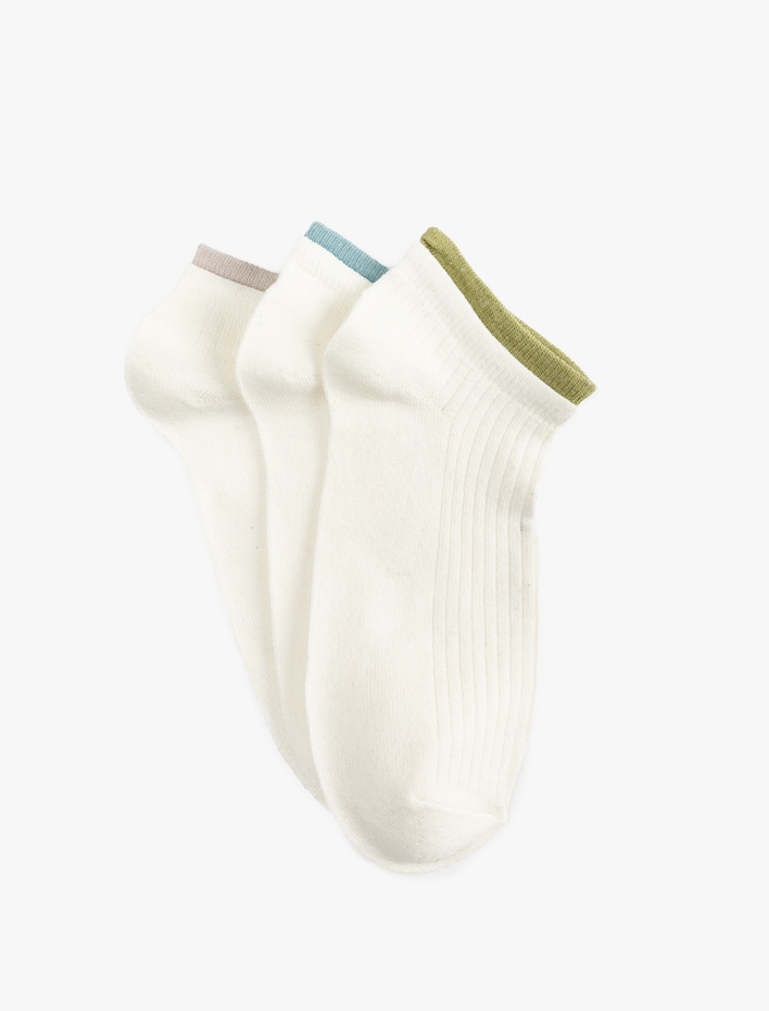 Kadın 3'lü Şerit Detaylı Çok Renkli Patik Çorap Seti