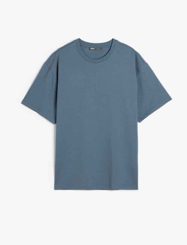 Basic Bisiklet Yaka Pamuklu Kısa Kollu Oversize Tişört_0