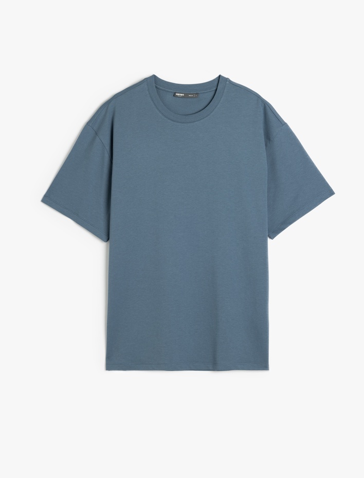  Basic Bisiklet Yaka Pamuklu Tok Kumaş Kısa Kollu Oversize Tişört