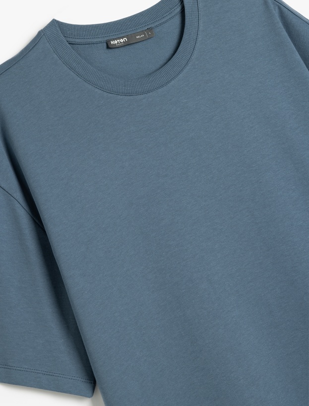 Basic Bisiklet Yaka Pamuklu Kısa Kollu Oversize Tişört_2