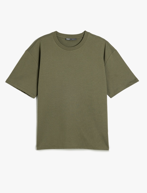 Basic Bisiklet Yaka Pamuklu Kısa Kollu Oversize Tişört_0