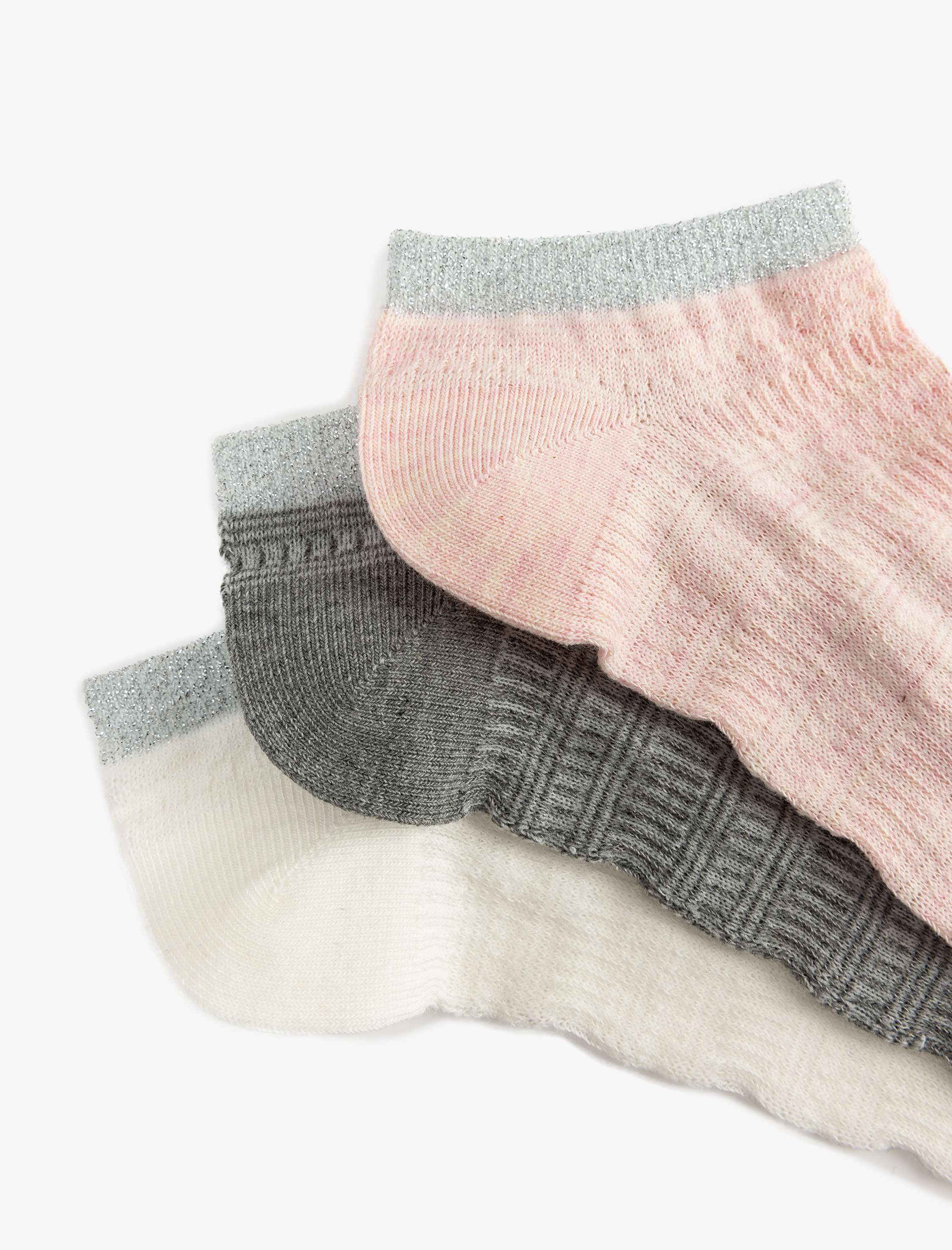  Kadın 3'lü Dokulu Çok Renkli Patik Çorap Seti