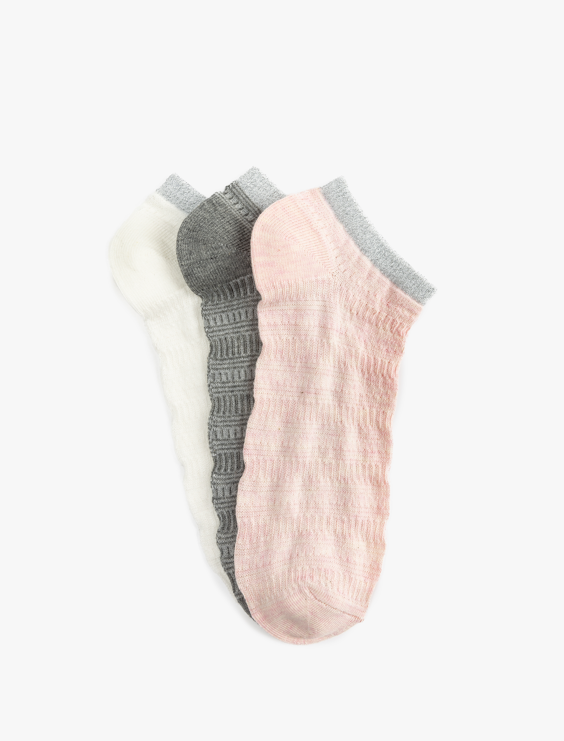  Kadın 3'lü Dokulu Çok Renkli Patik Çorap Seti