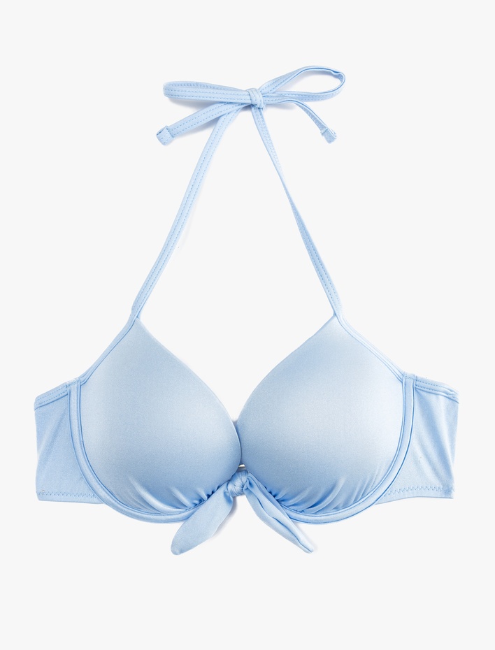  Fiyonklu Kalp Yaka Boyundan Bağlamalı Push-Up Bikini Üstü