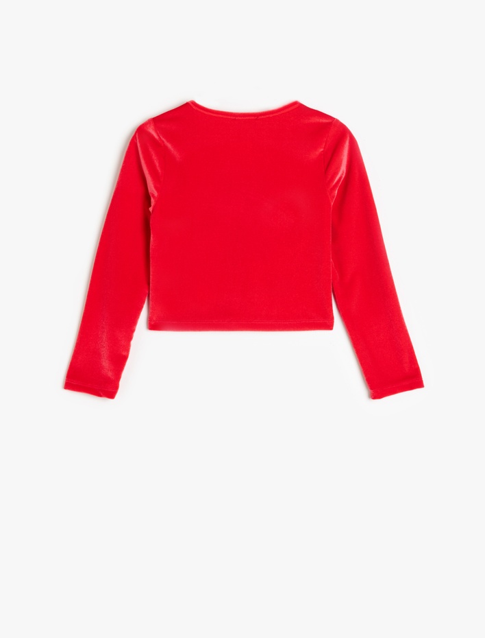 Kız Çocuk Uzun Kollu V Yaka Toka Detaylı Kadife Bluz