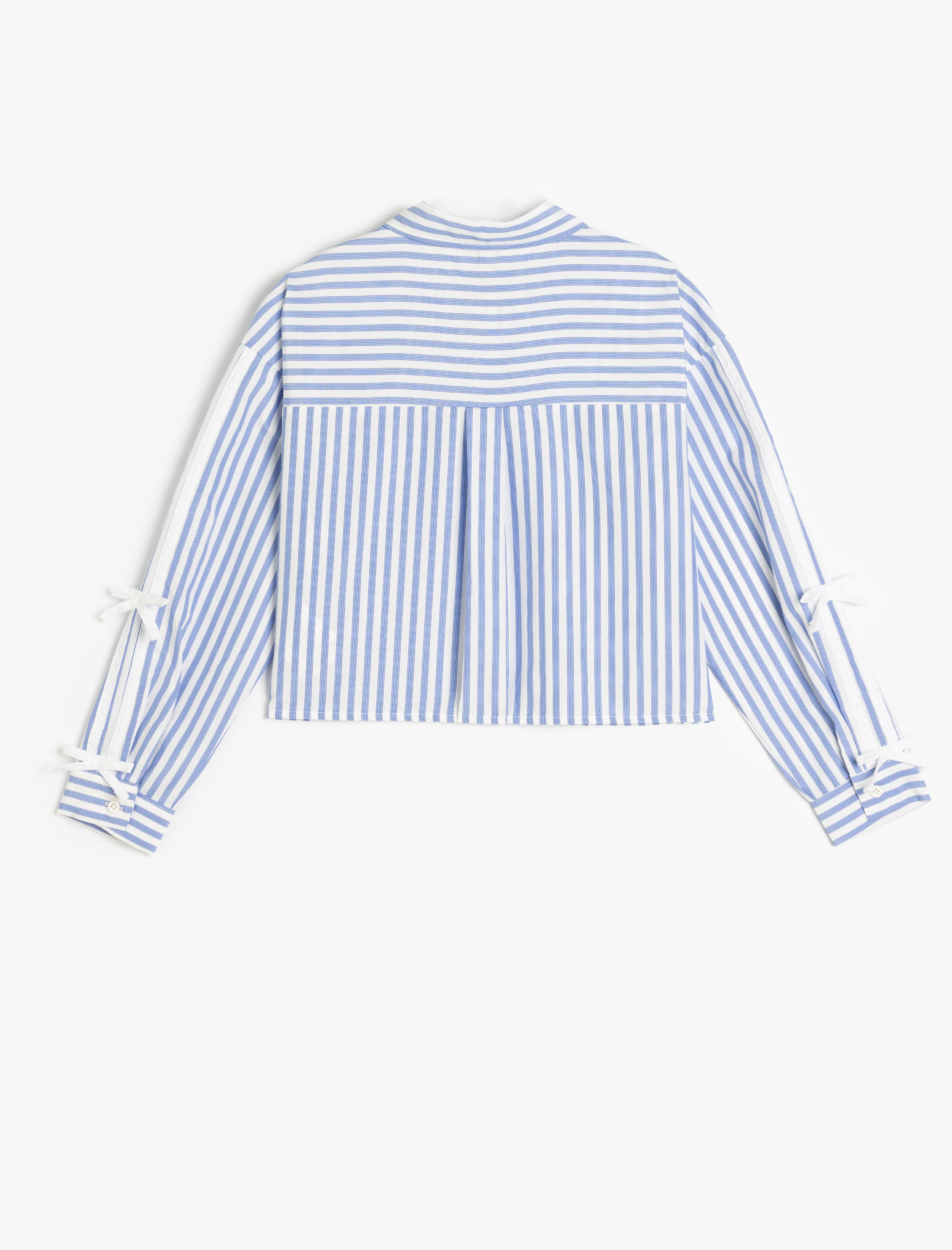  Kız Çocuk Uzun Kollu Klasik Yaka Çizgili Crop Gömlek