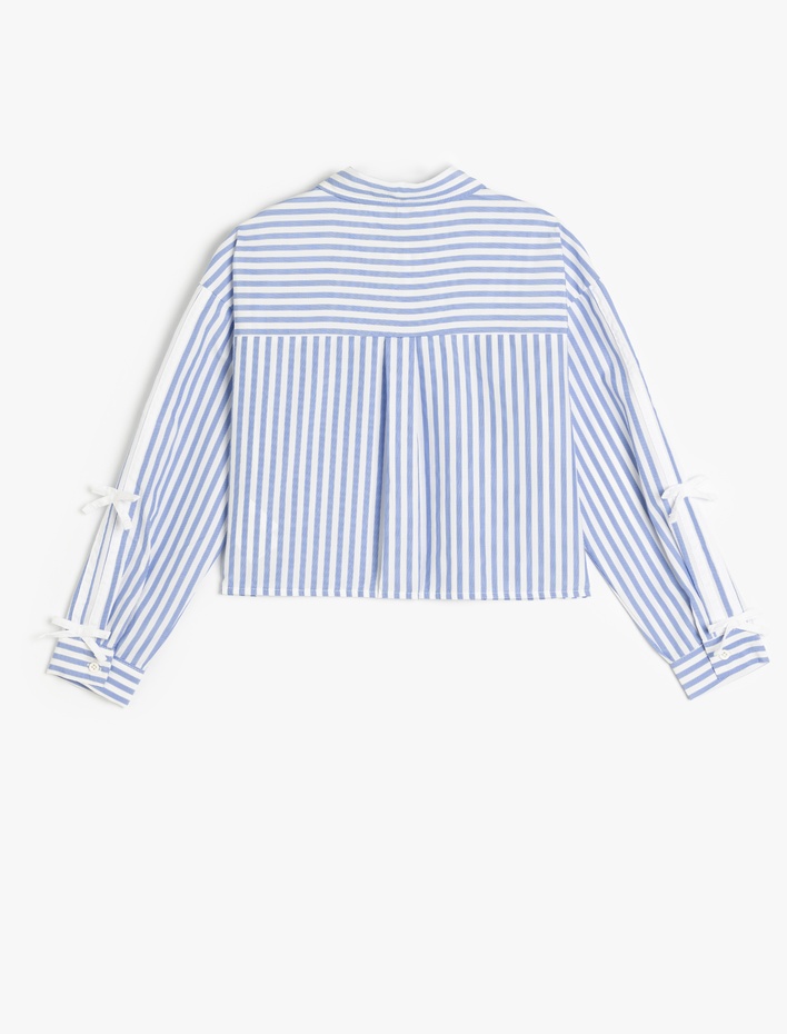 Kız Çocuk Uzun Kollu Klasik Yaka Çizgili Crop Gömlek