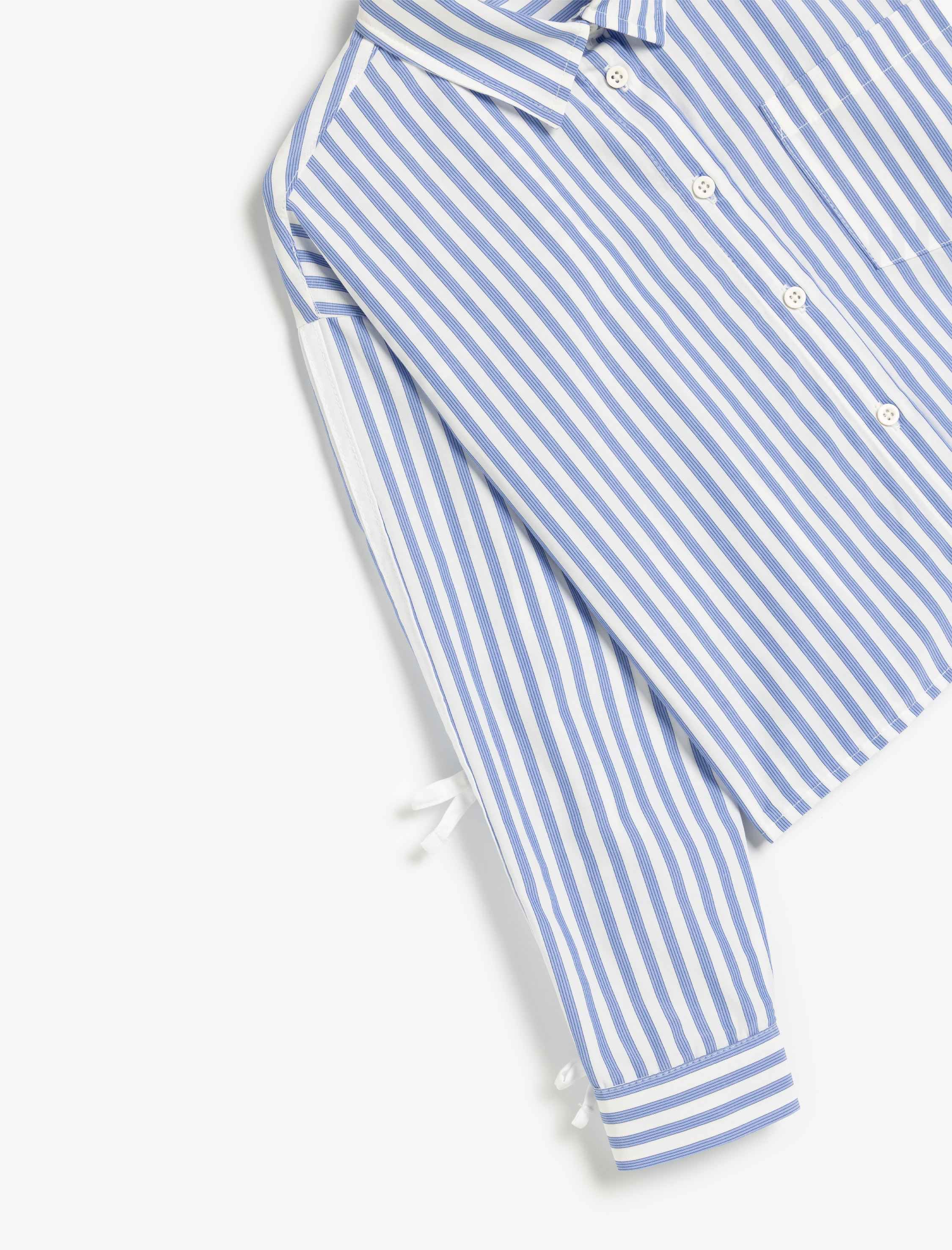  Kız Çocuk Uzun Kollu Klasik Yaka Çizgili Crop Gömlek