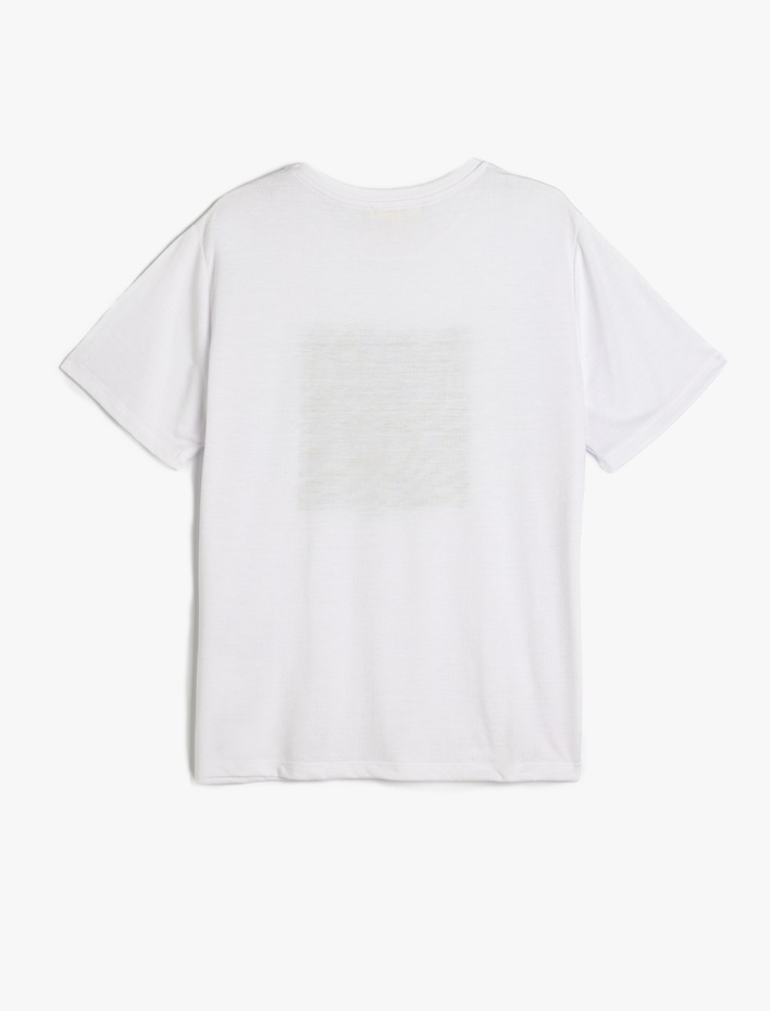  Bisiklet Yaka Kısa Kollu Baskılı Simli Baskılı Tişört