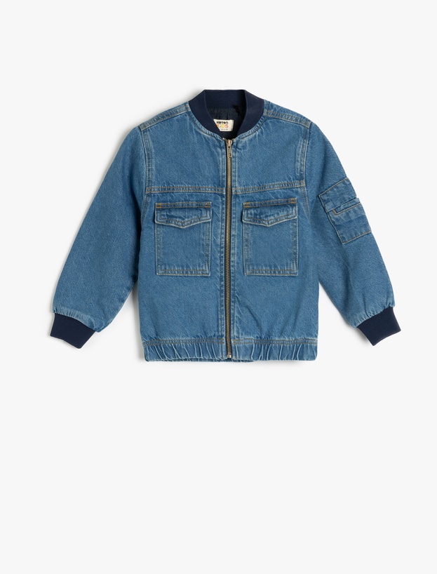 Pamuklu Uzun Kollu Kapaklı Cepli Oversize Bomber Denim Ceket_0