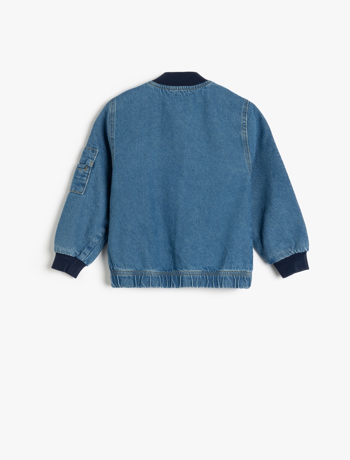 Kız Çocuk Pamuklu Uzun Kollu Kapaklı Cepli Oversize Bomber Denim Ceket