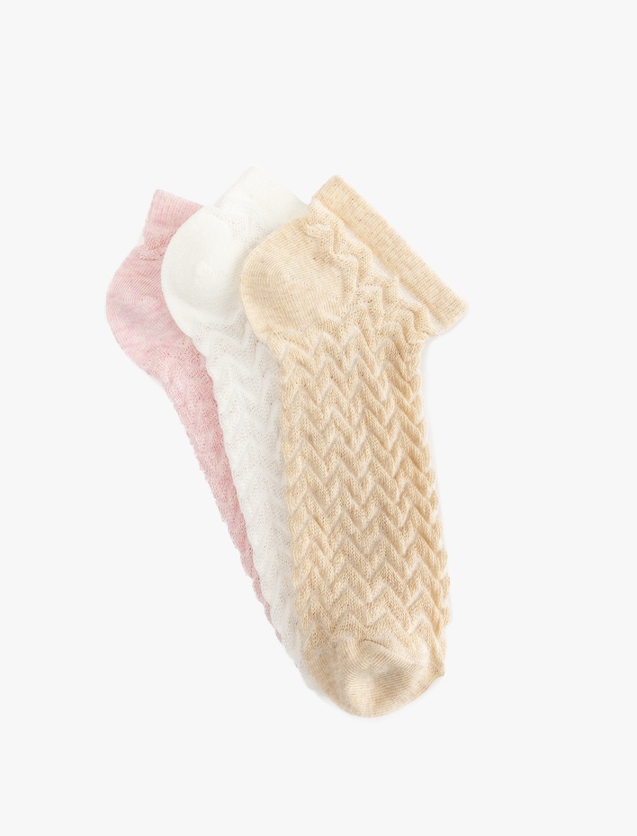 Kadın 3'lü Dokulu Çok Renkli Patik Çorap Seti