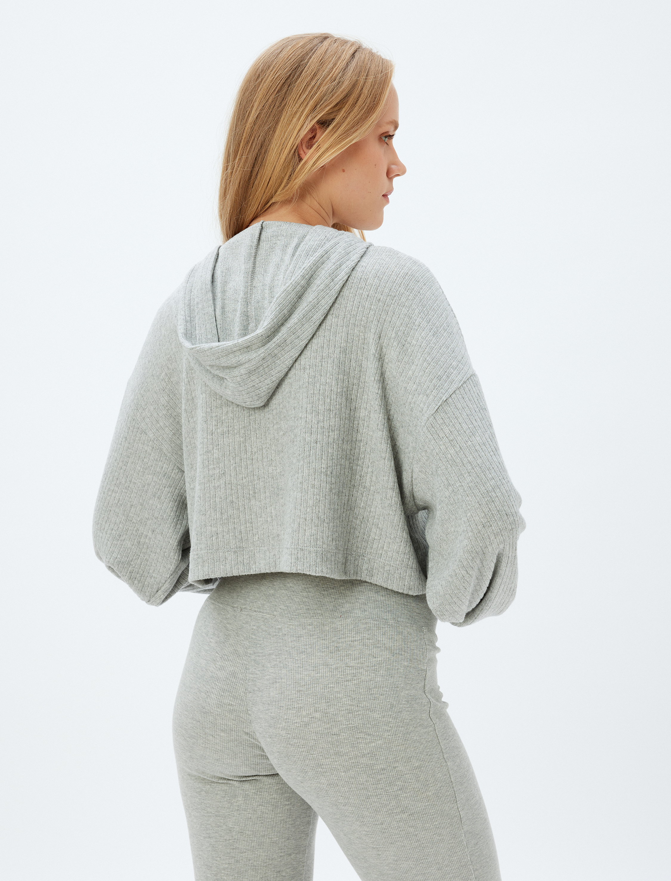 Kapüşonlu Crop Pijama Üstü Uzun Kollu Rahat Kalıp