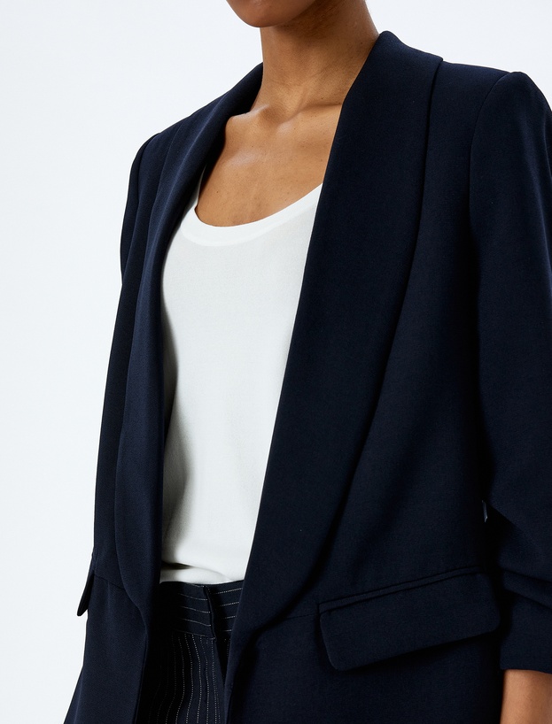 Drape Detaylı 3/4 Uzun Kollu Blazer Ceket_4