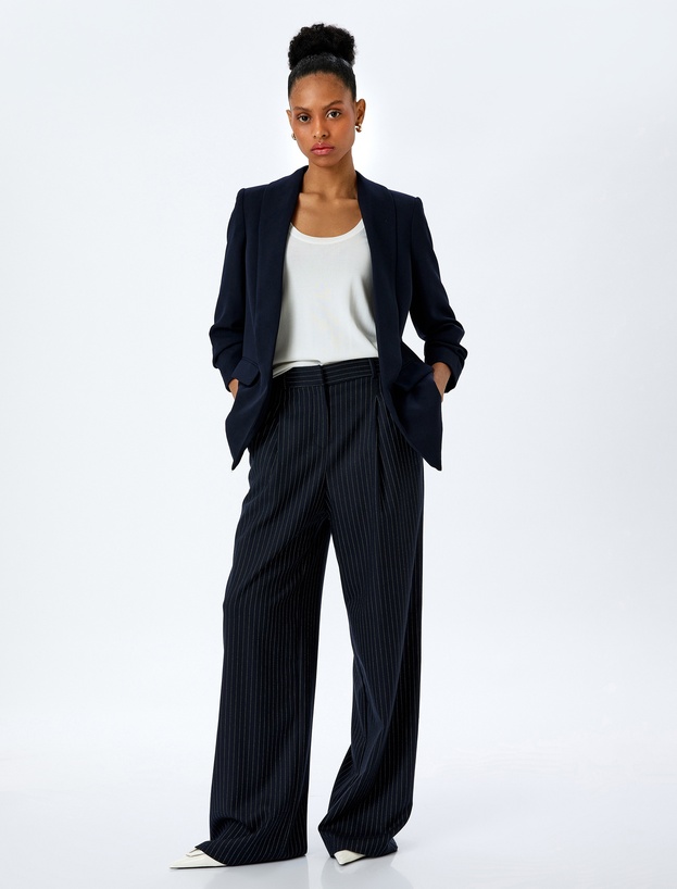 Drape Detaylı 3/4 Uzun Kollu Blazer Ceket_0