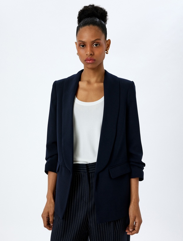 Drape Detaylı 3/4 Uzun Kollu Blazer Ceket_2