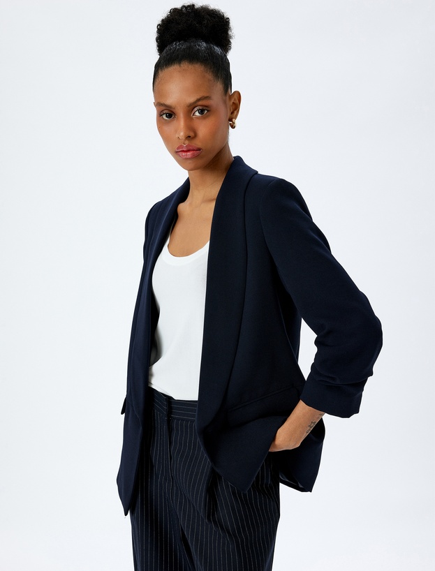 Drape Detaylı 3/4 Uzun Kollu Blazer Ceket_1