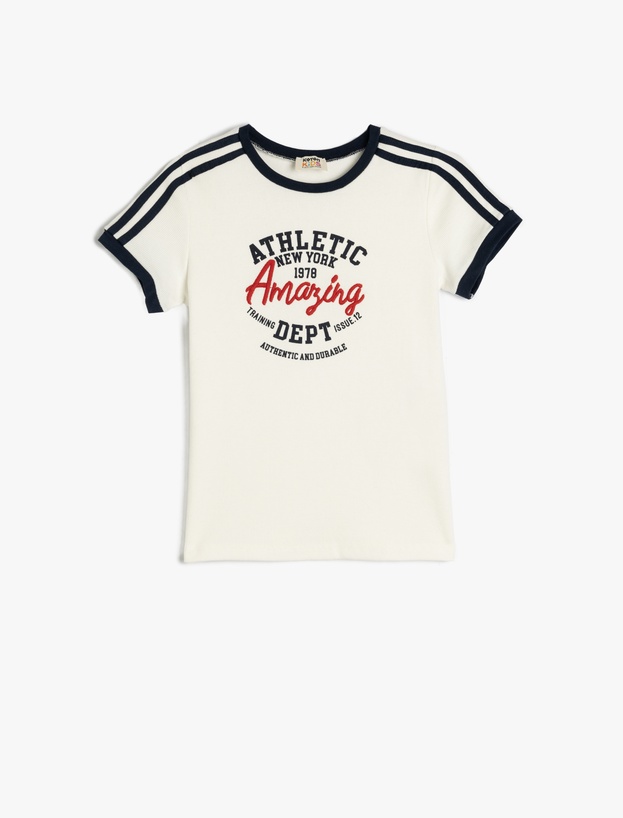 Slogan Baskılı Bisiklet Yaka Kısa Kollu Pamuklu Crop Tişört_0