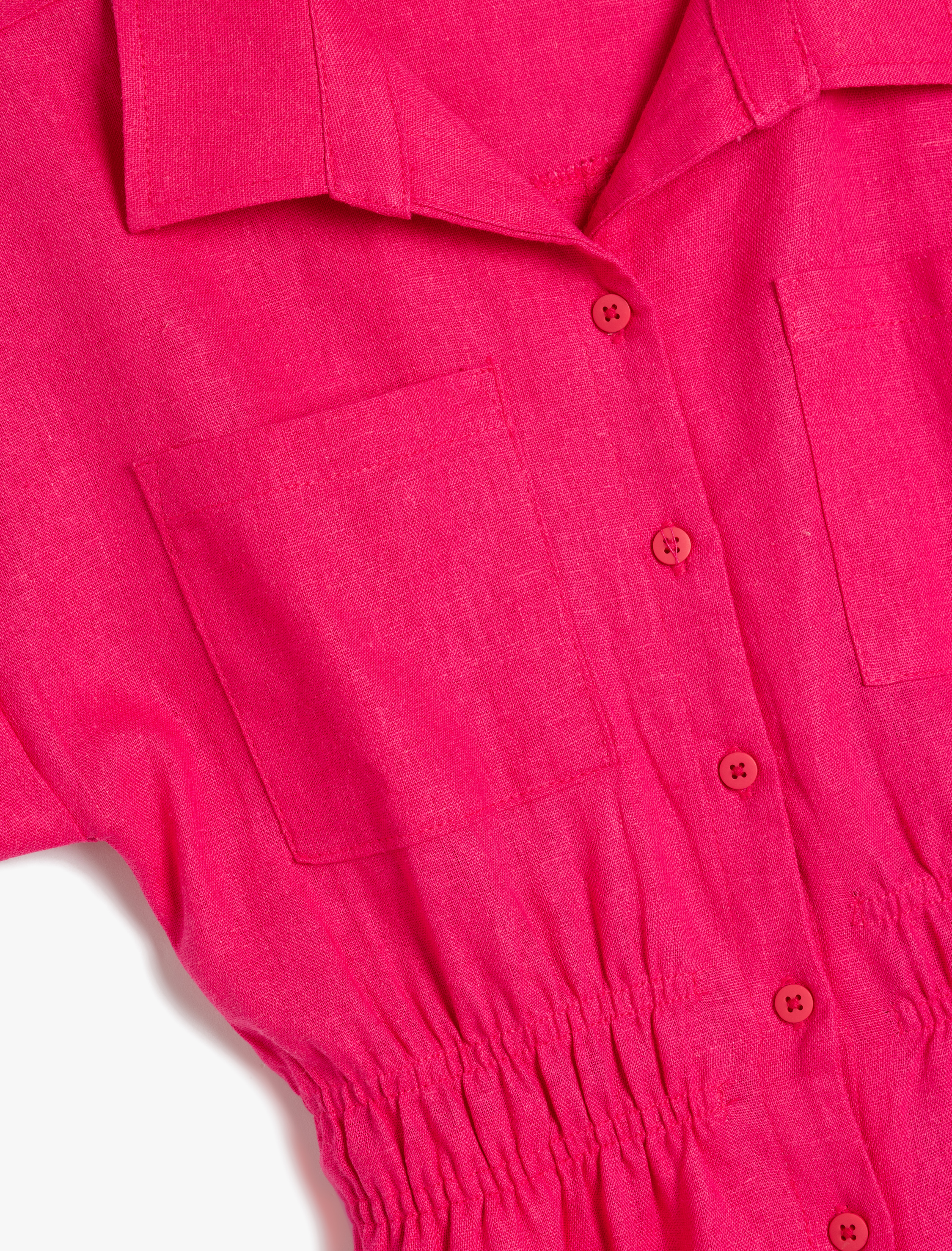  Kız Çocuk Kısa Kollu Cep Detaylı Keten Kısa Tulum