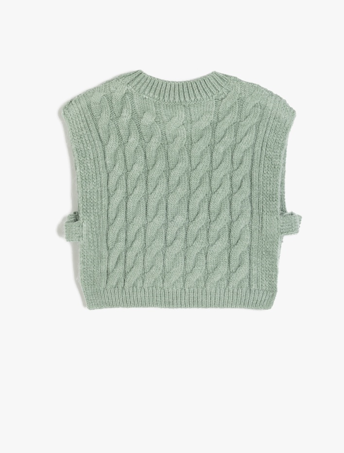 Kız Çocuk Bisiklet Yaka Örgü Detaylı Basic Triko Süveter