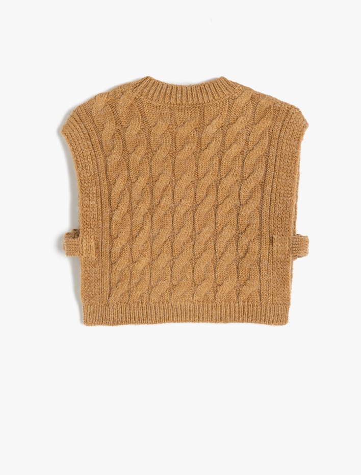 Kız Çocuk Bisiklet Yaka Örgü Detaylı Basic Triko Süveter