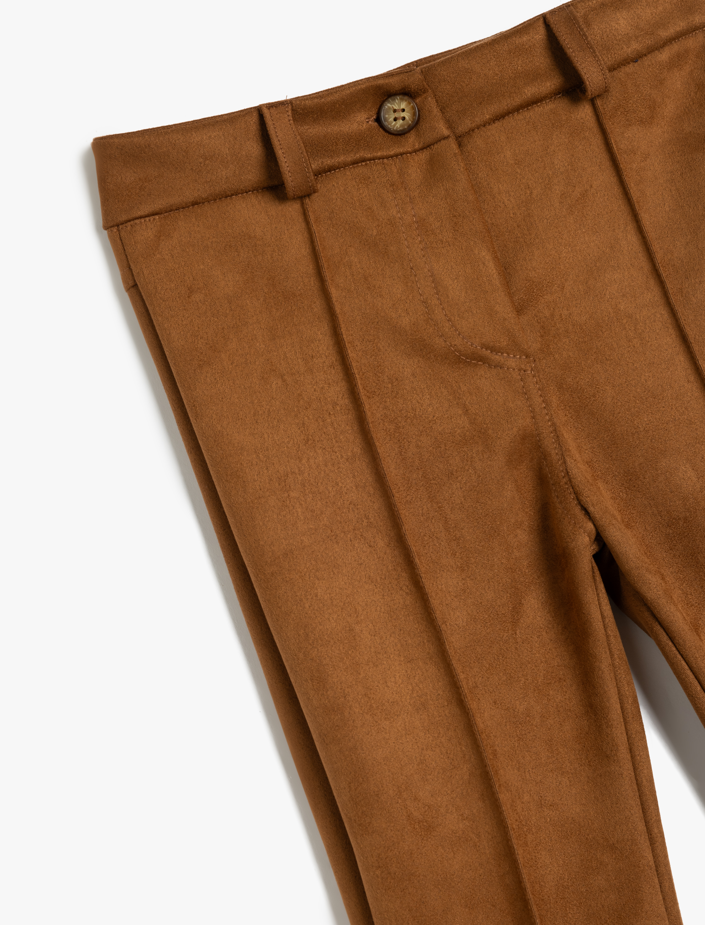  Kız Çocuk İspanyol Paça Fermuar Detaylı Suni Süet Pantolon