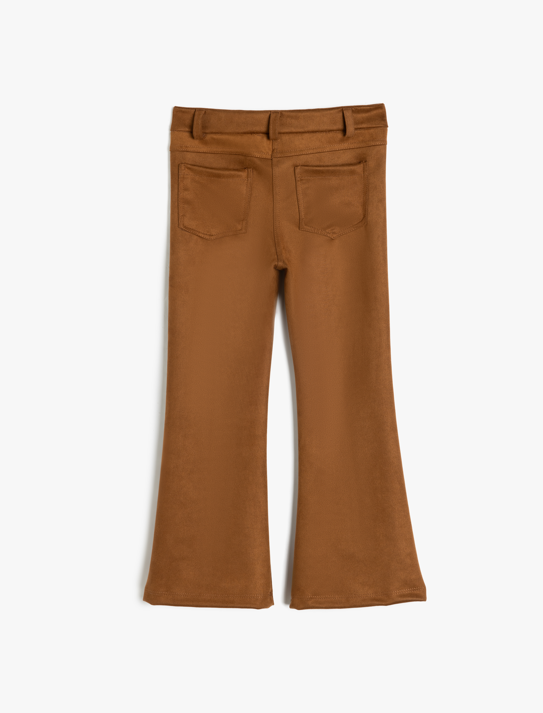  Kız Çocuk İspanyol Paça Fermuar Detaylı Suni Süet Pantolon