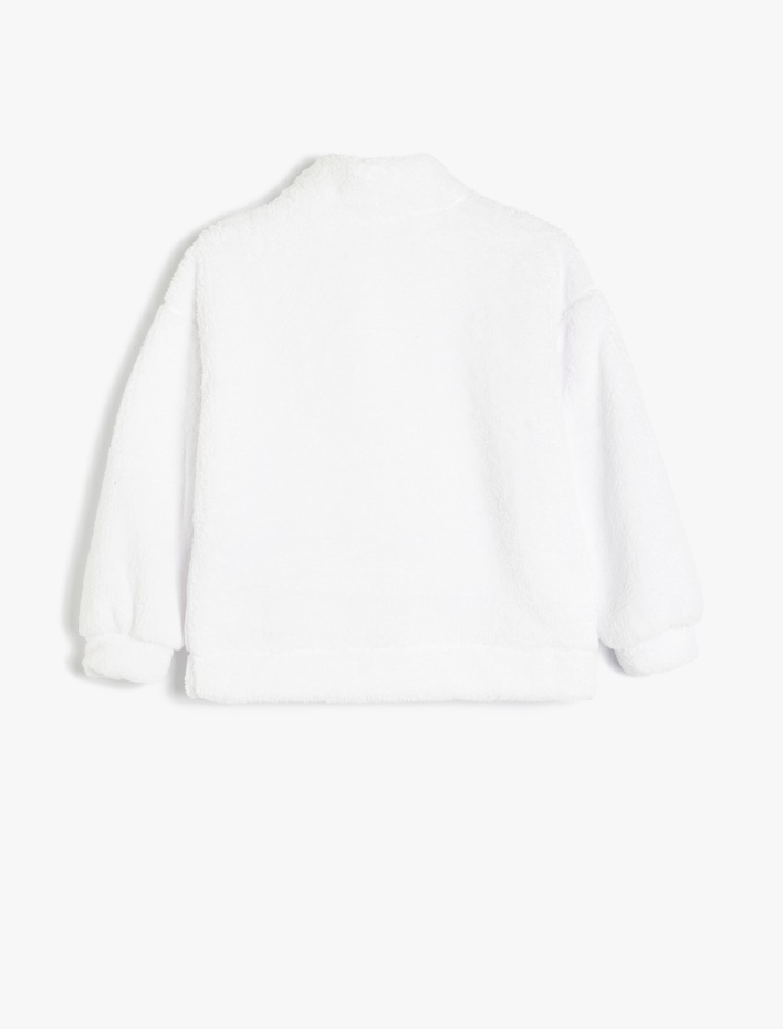 Kız Çocuk Dik Yaka Yarım Fermuarlı Uzun Kollu Peluş Sweatshirt